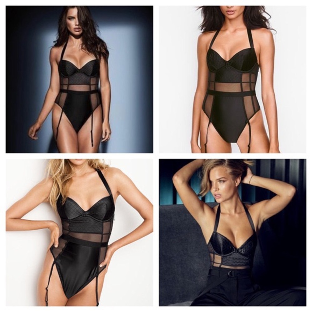 Victoria’s Secret Quilted Halter Top Teddy Bustier With Garter Belt Clips